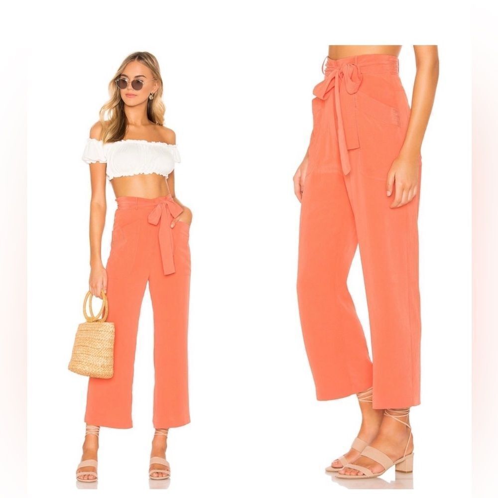 Tularosa Coral Crepe  High Rise Straight Leg Belted Trouser Cropped Pants Size S